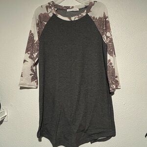 Grey Raglan Floral Sleeve Women's Top